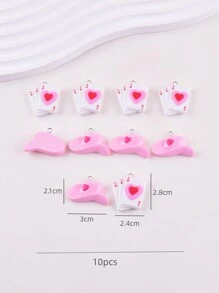 10 pièces/Paquet Charms pendentifs en résine de chapeau de poker en forme de cœur à la mode pour femmes, fabrication de bijoux DIY Saint-Valentin - Multicolore - Voir 3
