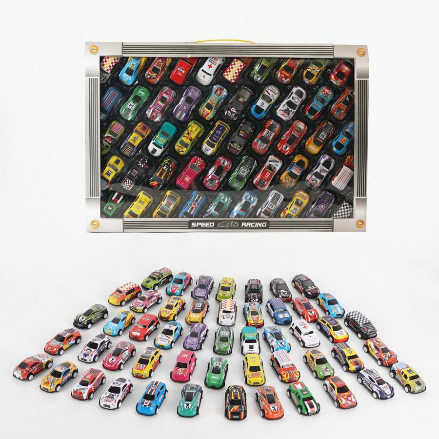 50pcs 6.8cm Die Cast Friction Powered Mini Racing Car Toy Set, Alloy Metal Car Toy Birthday Party Favors New Year's Gifts - Multicolor - View 1