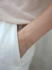 ELSEDES Cubic Zirconia Decor Sterling Silver Chain Bracelet - Gold - View 1