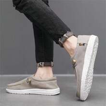 男士透氣輕量便捷休閒鞋,春夏防滑帆布鞋 - 灰色 - 查看 4