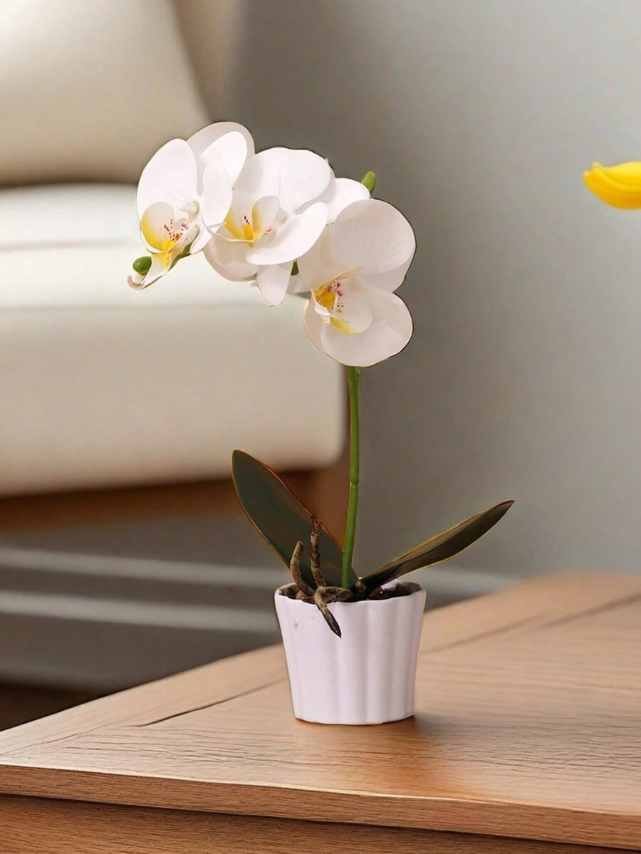 1 件白色人造蝴蝶蘭花盆景家居裝飾裝飾品 - 白色 - 查看 1