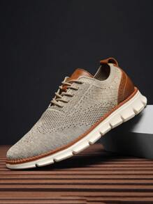 男士卡其色透氣網面休閒時尚運動鞋 - 卡其色 - 查看 3