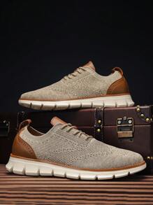 男士卡其色透氣網面休閒時尚運動鞋 - 卡其色 - 查看 4