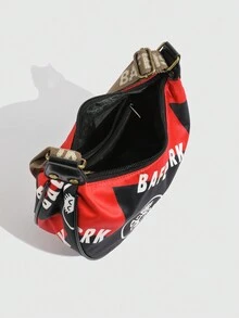 时尚休闲复古防水宽肩带单肩斜挎包，旅行背包，通勤斜挎包 - 黑色 - 查看 8