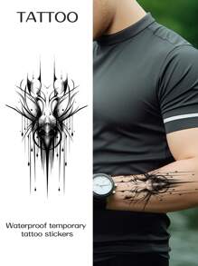 1入精美圖案刺青貼紙,防水持久,適用於男性手臂 - 黑色 - 查看 2