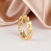 1件優雅的雙層心形中空金色愛心立方氧化鋯石和圓形水晶女戒,適用於情人節、婚禮、訂婚、週年紀念、承諾和新娘珠寶 - 戒指 - 查看 5