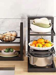 1 PC Pot Rack, Stainless Steel Multi-Layer Storage Shelves, Under Sink Multi-Layer Household Storage Holder, For Kitchen Counter And Cabinet, Kitchen Organizers And Storage, Kitchen Accessories - Black - View 5