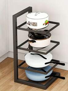 1 PC Pot Rack, Stainless Steel Multi-Layer Storage Shelves, Under Sink Multi-Layer Household Storage Holder, For Kitchen Counter And Cabinet, Kitchen Organizers And Storage, Kitchen Accessories - Black - View 4