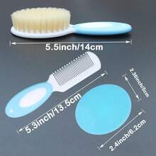 嬰兒髮刷和矽膠嬰兒搖籃帽刷套裝,適合新生兒和幼兒 - 天然柔軟山羊鬃 - 非常適合搖籃帽 - 完美的嬰兒登記禮物（藍色） - 彩色 - 查看 7