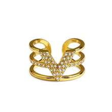 1pc European And American Style Rhinestone-Studded Personalized Adjustable Joint Knuckle Ring With V-Shaped Design - Gold - View 1