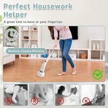 電動旋轉刷,無線動力旋轉刷帶有6個可更換刷頭,適用於浴室,可充電地板刷,用於汽車,地板,瓷磚,浴缸的電動清潔刷 - 白色 - 查看 10