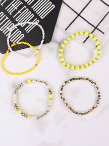 5 件/套波西米亞風格多層串珠手鍊帶可調式繩手工飾品 - 黃色 - 查看 3