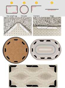 LINKOOL 16/8 Piezas Almohadilla Antideslizante Para Alfombras, Pegatinas Fijas Reutilizables, Lavables Contra Rizos, Cinta De Almohadilla Para Esquinas De Alfombras - Negro - Ver 10