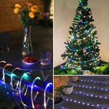 1套太陽能發電管狀燈帶,8種照明模式,戶外防水,50/100/200燈,暖白色/白色/多色,適用於新年、婚禮、露台、門廊、游泳池、家居裝飾、庭院、花園、草坪裝飾、節日照明 - 多色 - 查看 3