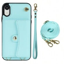 AWQUER Crossbody Wallet Back Case Compatible With IPhone 15 14 Plus 13 12 Mini 11 Pro Max 8 7 Plus SE 5G 2020 2022 With Hand Strap, PU Leather With Credit Card Slots Holder Kickstand Shockproof Phone Cover - Blue - View 30