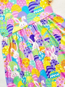 Robe décontractée avec impression de dessin animé animal de Pâques pour jeune fille