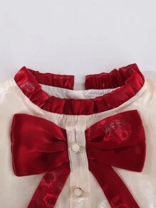 Peninsula Baby Baby Girl Bowknot Decorated Flare Sleeve Dress - Apricot - View 4