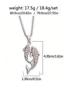 1入2024新黑白雙魚設計吊墜項鍊,鯉魚和鑽石,可愛的海豚細節和長款鈦鋼毛衣鍊,男女皆宜的時尚情侶日常配飾 - 鑲鑽海豚項鍊 - 查看 5
