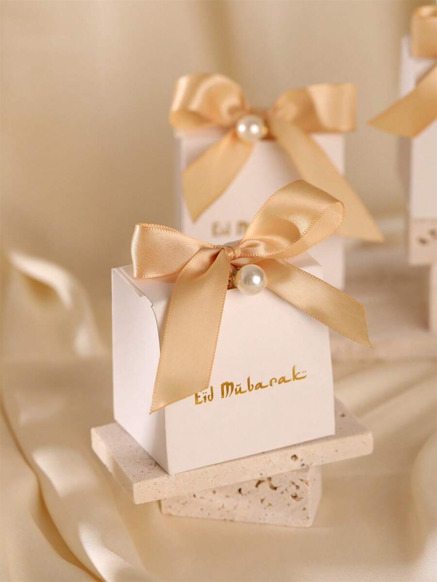 10pcs Mubarak Box Chocolate Candy Boxes Gift Packaging Box Decor Festival Party Supplies - Gold - View 1
