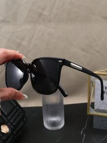 1 件男士黑色方形 PC 镜框个性化铆钉时尚眼镜 - 黑色 - 查看 1