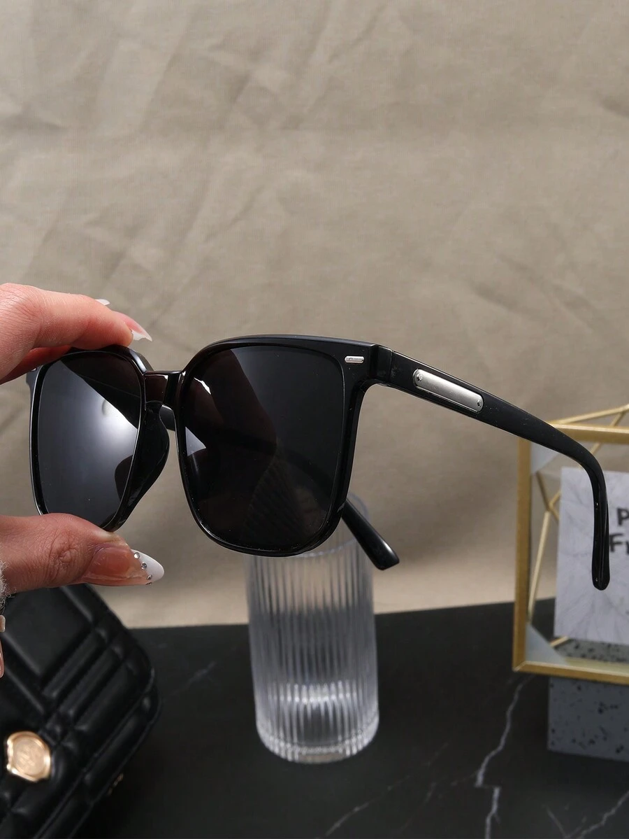 1 件男士黑色方形 PC 镜框个性化铆钉时尚眼镜 - 黑色 - 查看 1