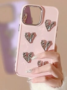 Electroplated Button Handmade Diy Folded Heart Phone Case Waterproof Shockproof Anti-Fall Scratch Resistant - Pink - View 7