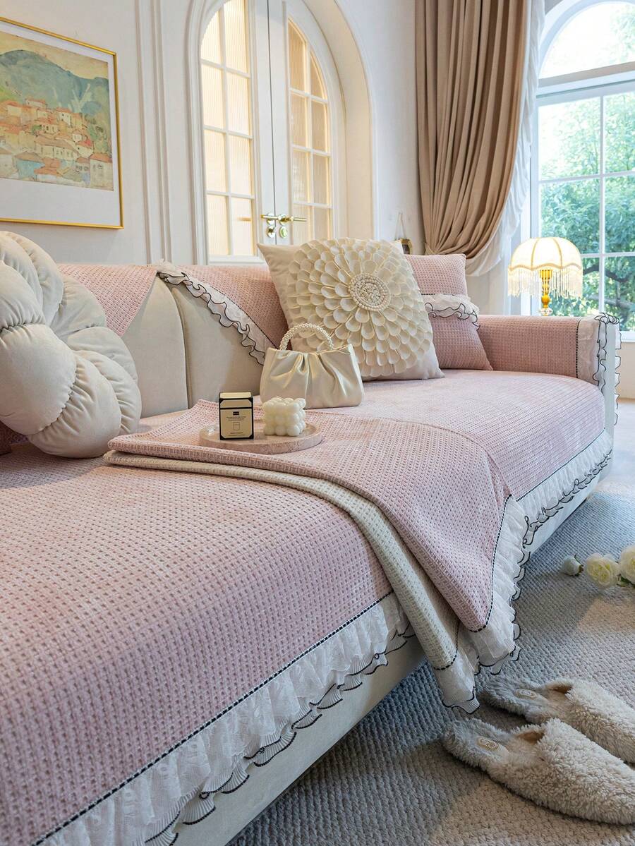 1入組通用四季雪尼爾沙發座墊,輕量法式極簡現代風格寵物防污防滑沙發套,寵物友好,適用於客廳l型沙發和1/2/3/4座椅沙發（分開售賣） - 粉色 - 查看 1