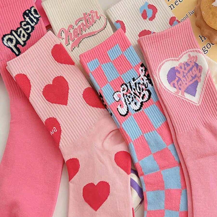 5 Pairs/Set Randomly Shipped American Vintage Style Women Socks, Korean Spring/Summer Long/Ankle Length Internet Celebrity Versatile Street-Style Ins High Socks - Multicolor - View 1
