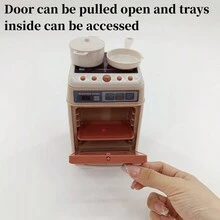 迷你廚房兒童模擬玩具套裝，含咖啡機、烤麵包機、攪拌機、榨汁機、洗衣機、飲水機、吸塵器和烤箱，具有真實的燈光和音效，適用於3歲以上兒童 - 烤箱 - 查看 3