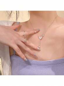 1pc Geometric Triangle Shaped Necklace For Women - Butterfly Pendant Necklace - View 1