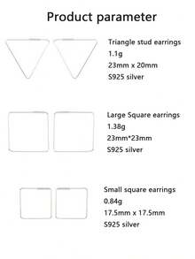 1pair S925 Silver Triangle & Square Shaped Elegant Earrings, Suitable For Daily Wear And As Gifts For Girlfriend, Friends And Elders - Small Square - View 3