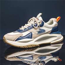 厚底透气系带圆头耐用男士休闲运动鞋跑步鞋厚实厚实运动鞋，春/秋 - 卡其色 - 查看 1