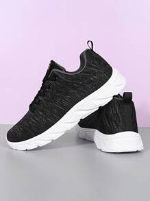 Giày Nam Mới Plus Size Lưới Thoáng Khí Màu Trơn Phong Cách Cổ Điển Giày Thường Cho Bốn Mùa, Giày Đi Lại Đa Năng Đế Mềm Thể Thao Chạy Bộ - màu xám đen - Xem 5