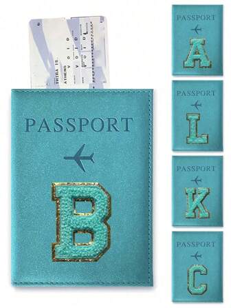 Embroidery Letter A-Z PU Leather Passport Cover Passport Box Passport Clip Passport Wallet Card Clip Airplane Light Fashion Travel Accessories For Boys And Girls For Travel Flight Back To School Travel Accessories Back To School Stuff Passport Wallet For Holiday Vacation For Student Travel Essentials Passport Pouch Cruise Essentials