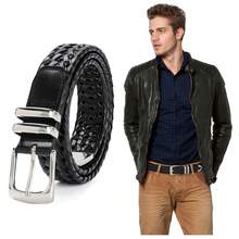 1入純色男士雙層皮革簡約通用腰帶,適用於牛仔褲和西裝 - 黑色 - 查看 1