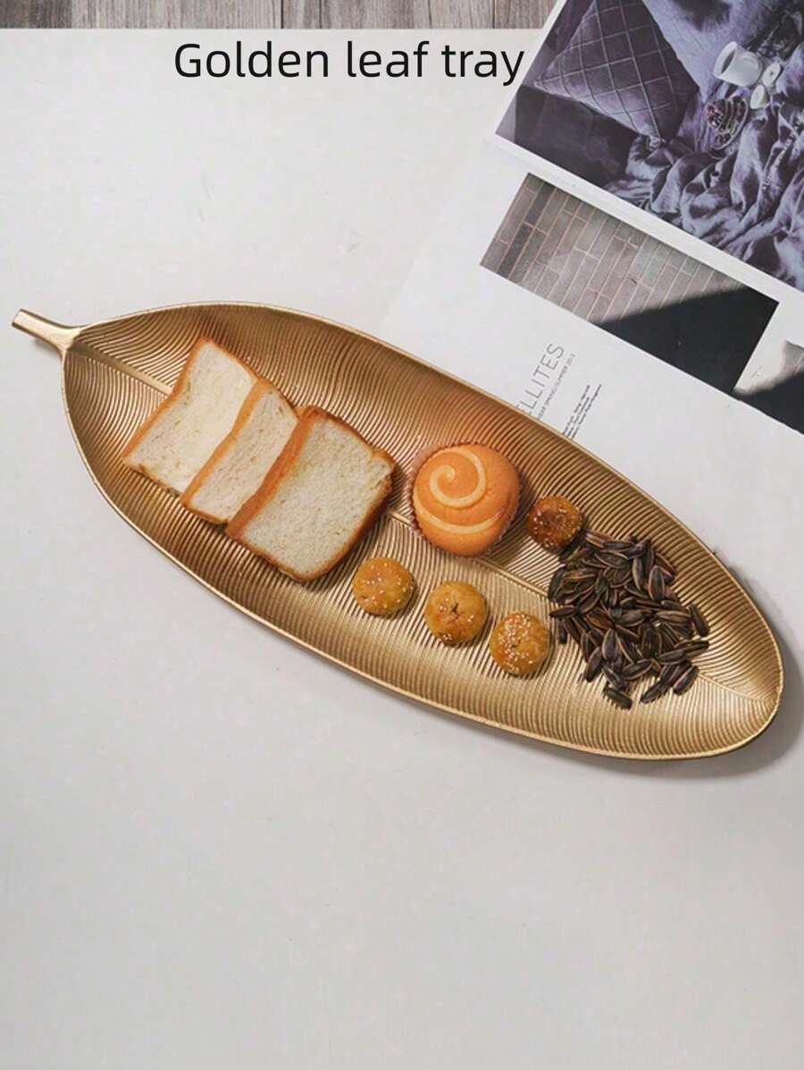 1pc Candy Snack Tray For Living Room Desk Home Decor, Creative Golden Serving Dish Organizer - Gold - View 1