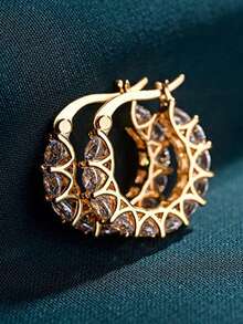 rakol 2入組時尚銅製立體幾何圓環耳環,適用於女性日常佩戴 - 耳圈 - 查看 2