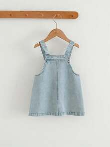 2024 Young Girl Denim Overall Dress, Cute A-Line Sleeveless Cami Dress - Light Wash - View 2