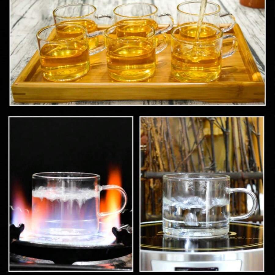6pcs, High Borosilicate Thickened Glass Tea Cup Set Suitable For Home Tea Drinking, Outdoor, Tea House, Can Be Heated On An Electric Ceramic Stove Or Over An Open Flame, Transparent Mug, Teacup, With Handle Cup, Kung Fu Tea Set, Also Can Serve As Business Gift - Transparent - View 1