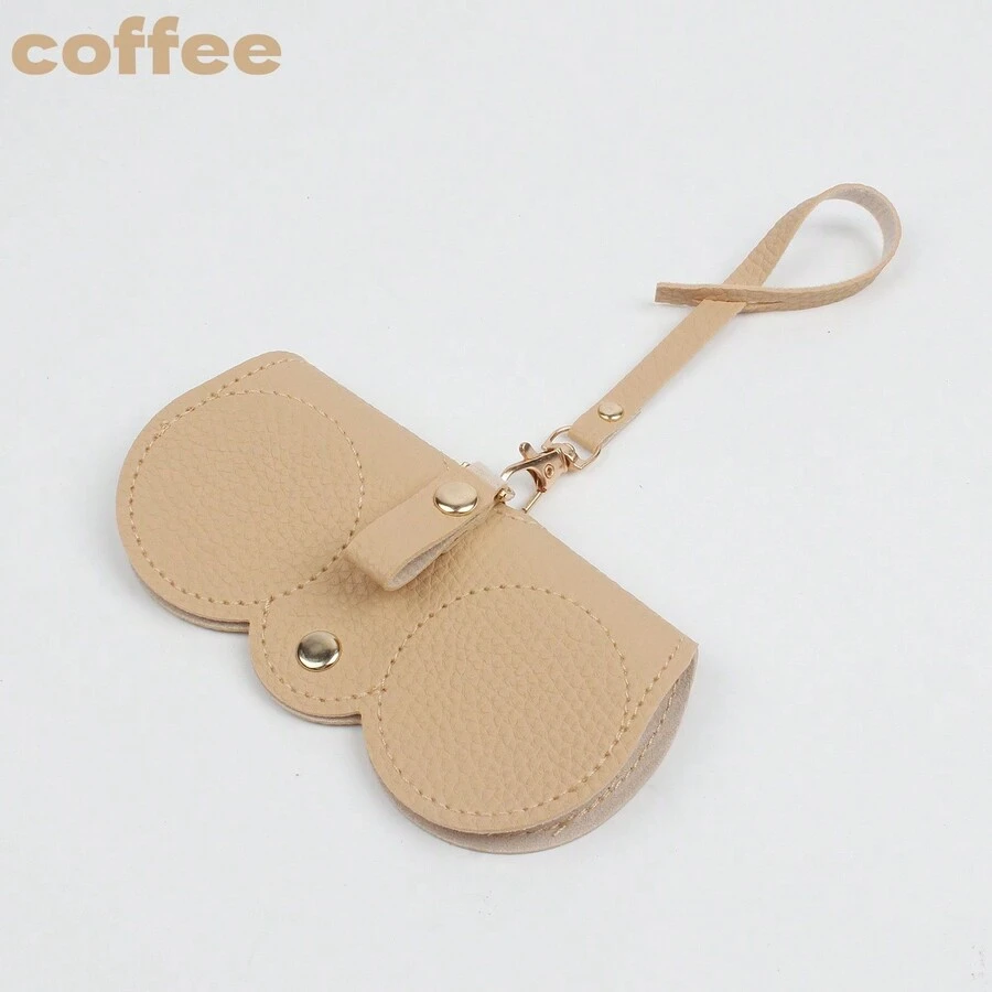 Litchi Embossed Glasses Cover, Portable Sunglasses Reading Glasses Storage Bag Dust-Proof Hanging Eyewear Holder - Light Coffee - View 1