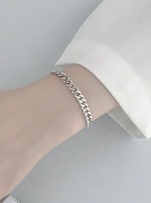 S925純銀3MM手鏈時尚嘻哈腕帶街頭風首飾類適合男人及女人 - 銀色 - 查看 3