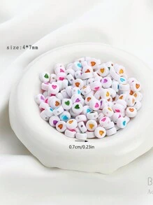 100入組7mm白色底色彩色小愛心裝飾珠,可用於製作時尚diy手鐲、項鍊、情侶手鐲,情人節禮物 - 彩色 - 查看 6