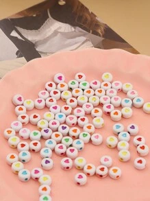 100入組7mm白色底色彩色小愛心裝飾珠,可用於製作時尚diy手鐲、項鍊、情侶手鐲,情人節禮物 - 彩色 - 查看 1
