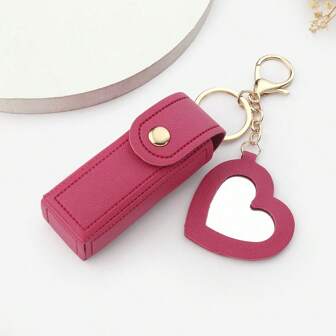 1pc PU Leather Lipstick Holder Bag With Heart Shaped Mirror Women's Makeup Keychains. Heart Shaped Mirror Decorated Lipstick Holder Bag, Multicolor Women's Makeup Bag, Heart & Bag Charm Fashion Keychain Pendant, Purse, Wallet, Bag Accessories. For Parties, Weddings And Dances. Girls Gifting, For Cocktail Best Gift For Women For Lip Gloss Lipstick Lip Oil Lip Balm Makeup Bags Makeup Organizer Makeup Storage Makeup Pouch Make Up Pouch Valentines