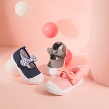GENGASUN 兒童帆布鞋,兒童保護足趾休閒鞋,帶蝴蝶結的女孩男孩舒適運動鞋,柔軟底部運動鞋 - 藏蓝色 - 查看 2