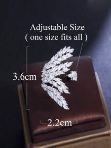 1pc Leaf Shaped Cuff Ring With Shiny Cubic Zirconia Stone, Adjustable, Ideal For Women's Party Jewelry