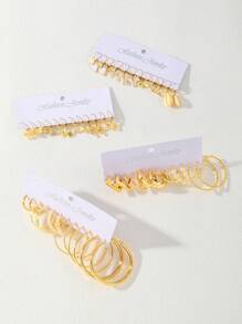 48pc Creative Fashion Water Drop Shaped Faux Pearl Women's Earrings Set, Multi-, Jewelry Gift For Party, Holiday And Other Occasions - Gold - View 2
