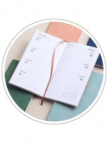 2024 English Diary 365-Day Time Management Daily Planner, Pu Cover Notebook Efficiency Handbook - Red - View 4