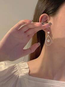 1 對幾何時尚優雅珍珠和水鑽耳環 - 白色 - 查看 4