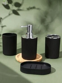 4 件套浴室配件 简单条纹洗手液器、牙刷架、玻璃杯、肥皂盒 返校季 - 彩色 - 查看 1